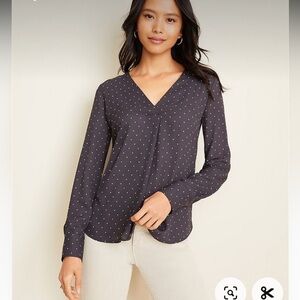 Ann Taylor XXL Dotted Mixed Media Pleat front top Gray